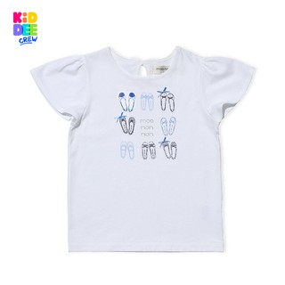 KiddeeCrew เสื้อแขนสั้นสีขาว white short sleeve shirt พิมพ์ลายรองเท้า เหมาะสำหรับอายุ 1-12 ปี