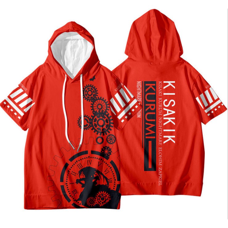 New Anime DATE A LIVE Tokisaki Kurumi Short Sleeve Hoodie Japanese Anime Men's Women Loose 3D Printi