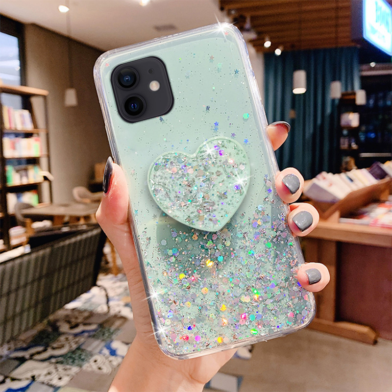 【Ready Stock】Bling Glitter+Love Bracket Phone Case Samsung A12 A02S A42 ...