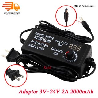 DC อะแดปเตอร์ ปรับโวลท์ได้ 3V - 24V 2A 2000mAh มี Volt Meter ในตัว Adapter 3V - 24V ขนาดหัว 5.5 x 2.1mm