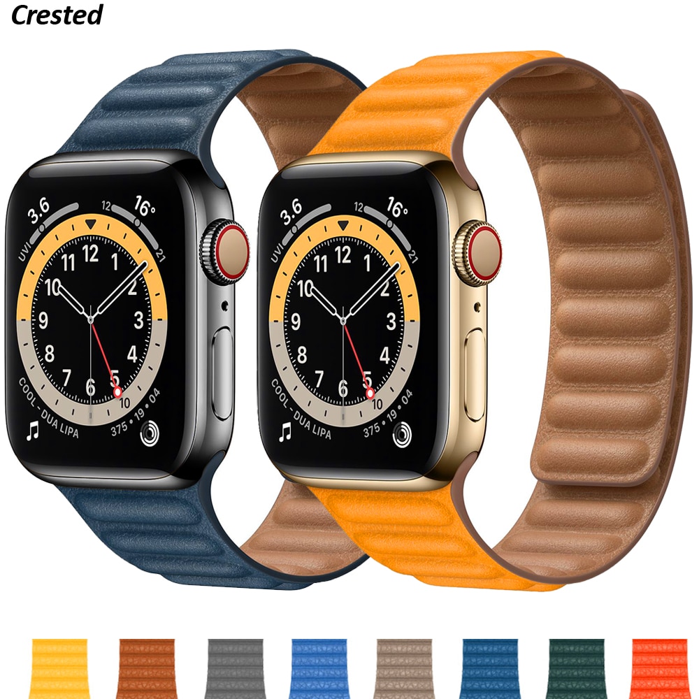 สายนาฬิกา Silicone/Leather Link For Apple watch band 40mm 44mm 42mm 38mm 42 mm 1:1 Magnetic Loop bracelet iWatch series 6 5 4 3 SE strap