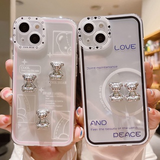 เคสโทรศัพท์มือถือ TPU ใส กันกระแทก ลายการ์ตูนหมี สามมิติ สําหรับ Apple iPhone 13 12 11 XS XR X 8 7 7S 6 6S Pro Max Plus