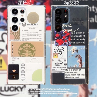 เคสโทรศัพท์มือถือ ซิลิกาเจลนิ่ม แบบใส ลายฉลากดอกไม้ Starbucks แฟชั่น สําหรับ Samsung Galaxy note10 note20 ultra s20 s23 plus s21 ultra s22 ultra s20 fe s21fe s10 note10 lite 4G 5G