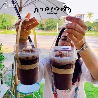 หูหิ้วไม้ไผ่ หูหิ้วแก้ว ลายถักสาน 100 ชิ้น/แพค แบบลายสานหูหิ้วแก้วไม้ไผ่ สำหรับใส่แก้ว 16-22 ออนซ์