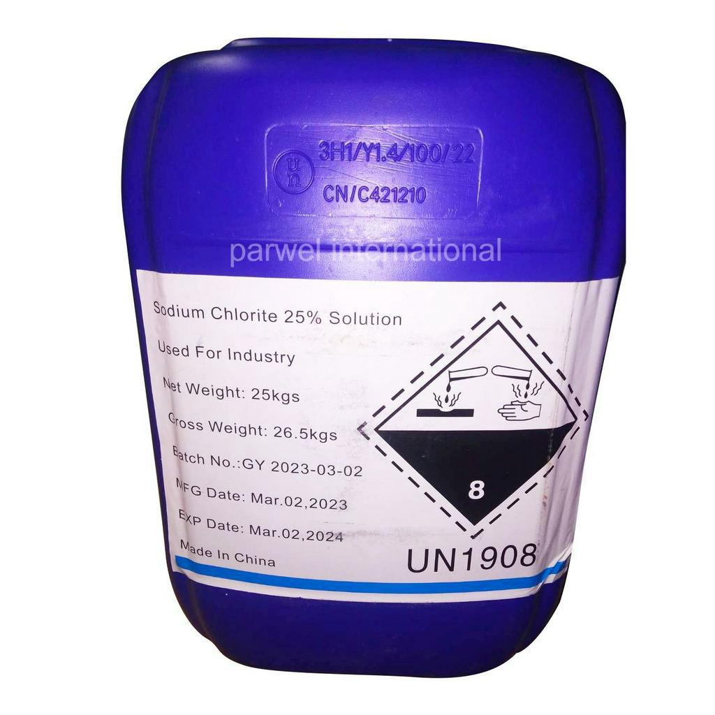 โซเดียมคลอไรท์ (Sodium Chlorite NaClO2) แบบน้ำ ความเข้มข้น 25% Solution 📌กรุณาสั่งไม่เกิน 1 ถังต่อ 1