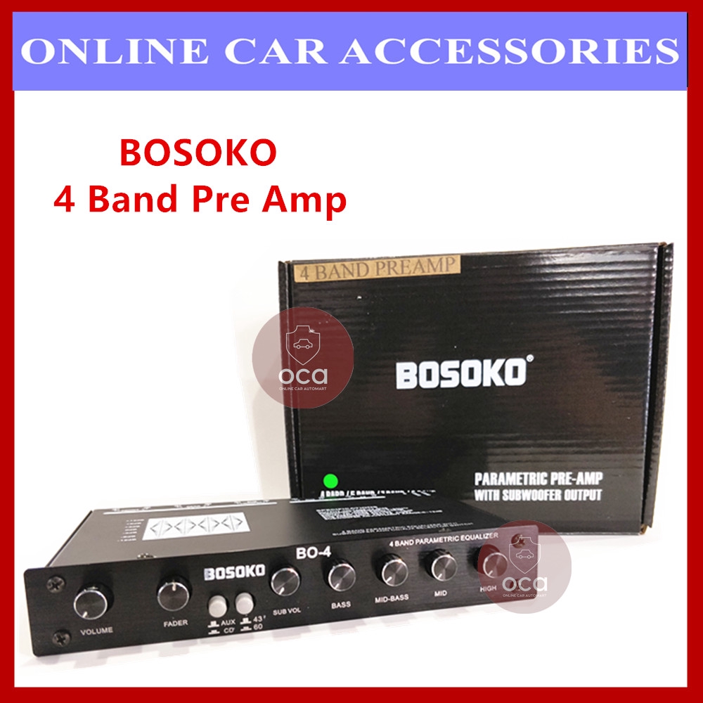 BOSKO เครื่องเสียงรถยนต์ 4 Band Pre Amp/ Preamp Parametric Equalizer พร้อมเอาต์พุตซับวูฟเฟอร์