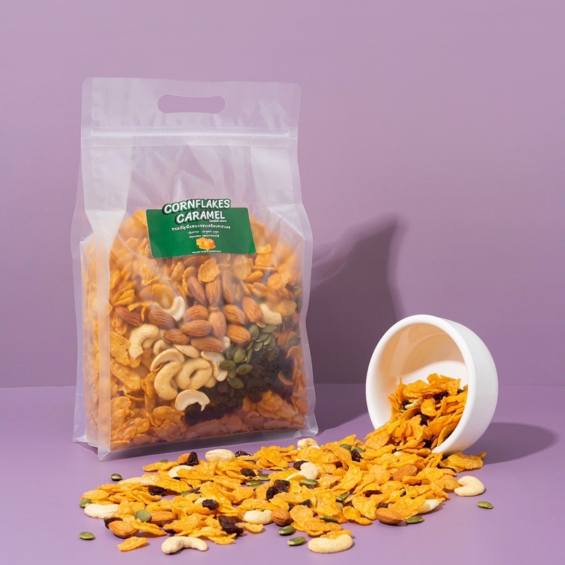 Caramel Cornflakes - คอนเฟลกคาราเมลเข้มข้นธัญพืชจุใจ  ถุงใหญ่ 500 กรัม รับประกันความอร่อย ‼️