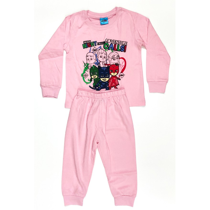 PJ MASKS ตัวละครกราฟิกพิมพ์ L/แขนเสื้อ,L/กางเกงรอบคอสาวเด็กวัยหัดเดินชุดนอน TDD-07PK
