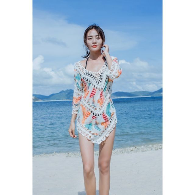 มินิเดรส คลุมบิกินี่ ชุดไปทะเล คลุมชุดว่ายน้ำ เดรสถักไหมพรม เดรสเซ็กซี่