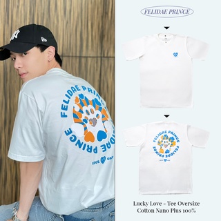 【hot sale】ใช้โค้ด FELY37 ลดทันที 60.- เสื้อยืดโอเวอร์ไซส์ เสื้อทรงหลวม สกรีนลาย Lucky Love ผ้า COTTON