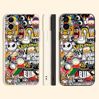 cartoon graffiti stickers เคสไอโฟน 12 11 pro เคส iPhone 13 pro max case 7 8 se2020 7plus 8plus 8พลัส Xr Xs X cover นิ่ม