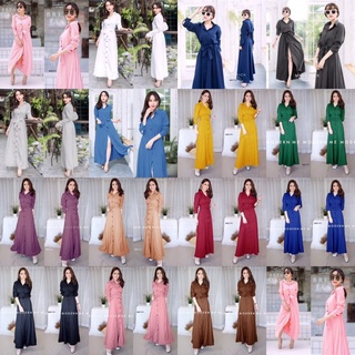 ME4667 Maxi Dress แม็กซี่เดรสเชิ้ตแขนยาว สีพื้น งานเชิ้ตแต่งคอปกกระดุมช่วงหน้ายาวข้างเอวเย็บติดสายผูกเอว งานสวยเป๊ะ ผ้าโ