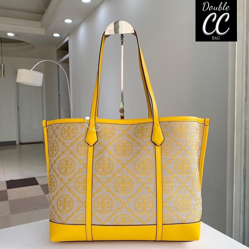 แท้ ?%‼ Factory) Tory Burch Perry Monogram Jacquard Triple Compartment Tote  | Shopee Thailand