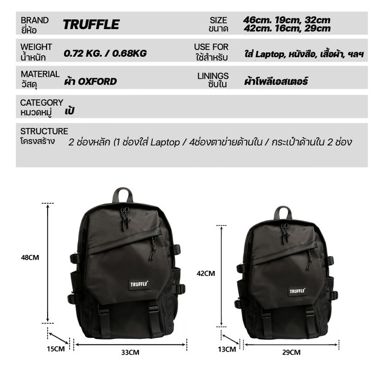 Truffle backpack V.2 2023 (Grey) กระเป๋าเป้สำหรับ Notebook สำหรับขนาด 13-17" สีเทา