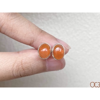 ต่างหูพลอยหยกน้ำผึ้ง เงินแท้ 92.5% 7.5mm. x 9mm. Canelian Earring Dtud