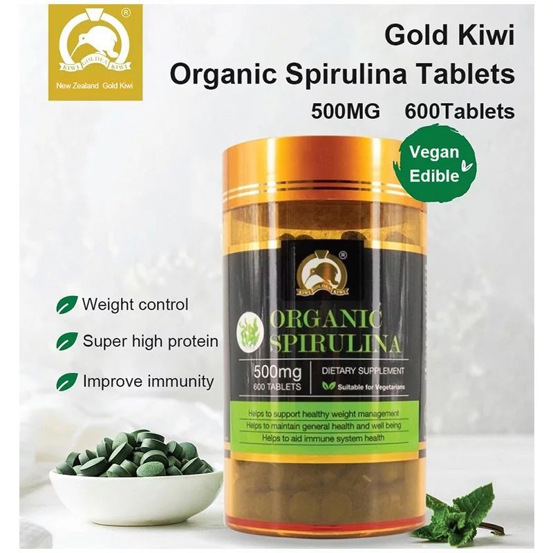 Kiwi Golden Kiwi Spirulina Organic Spirulina สาหร่ายสไปรูลิน่า สาหร่ายเกลียวทอง 600 เม็ดสุดคุ้มนิวซีแลนด์จากฮาวาย