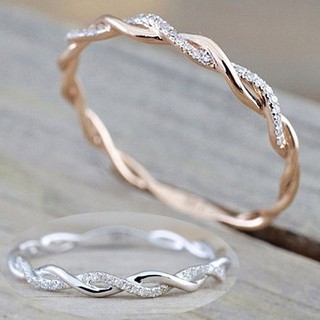 Fashion Women Rose Gold Wedding Engagement Rope Twist Ring With Zircon Crystal