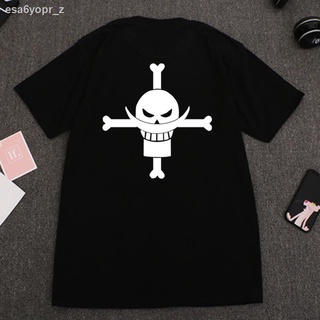 ผ้าฝ้ายคอกลมเตรียมจัดส่ง☽◑▦One Piece หนวดขาวโจรสลัด Luffy Ace เดียวกันเสื้อยืด Skull ธงแขนสั้นผู้ชายและผู้หญิงเสื้อผ้าอะ