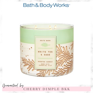 🍒ของแท้·ส่งไว·ถูก🍒BATH AND BODY WORKS เทียนหอม "White Tea And Sage" 3-wicks CANDLE ขนาดใหญ่ 3 หัวจุด