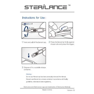 SteriLance รุ่น Lite3 เข็มเจาะเลือดปลายนิ้ว เบอร์ 21G (บรรจุ 100 ชิ้น/กล่อง)