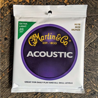 สายกีต้าร์โปร่งมาติน แท้ 99.99% Martin M170 Acoustic Guitar Strings Extra Light 80/20 BRONZE