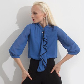 GSP Business Blouse Color เสื้อจีเอสพี เสื้อไม่มีปก แขนสั้น ผ้าโพลีเอสเตอร์ สีฟ้า (SQ21SB)