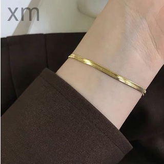 Xm สร้อยข้อมือกระดูกงู เมทัลลิก เหล็กไทเทเนียม สีโรสโกลด์ 18K สไตล์ยุโรป อเมริกัน เรียบง่าย