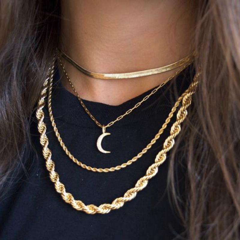 Vnox 18K Gold Rope Chain Necklace Twist Choker Necklace Rope Necklace ...