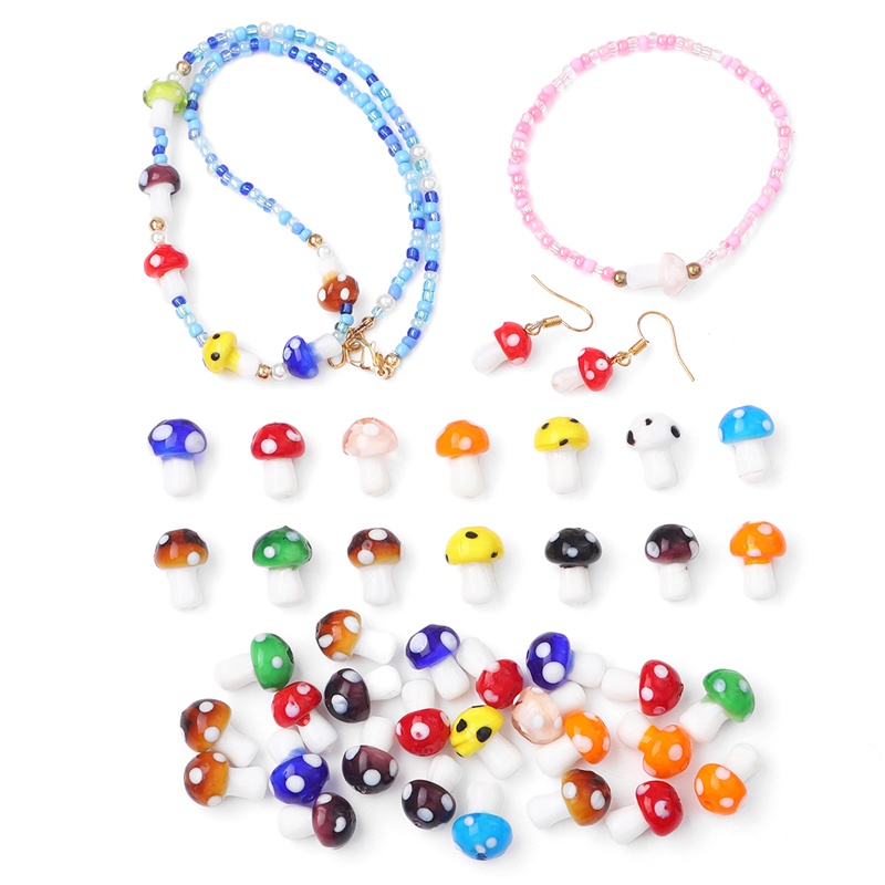 5ชิ้นที่มีสีสันแก้วเห็ดขนาดเล็กทําเองเครื่องประดับที่ทําด้วยมืออุปกรณ์ทําสร้อยข้อมือ/ต่างหูจี้/กระเป๋าเป้สะพายหลังจี้วัสดุ