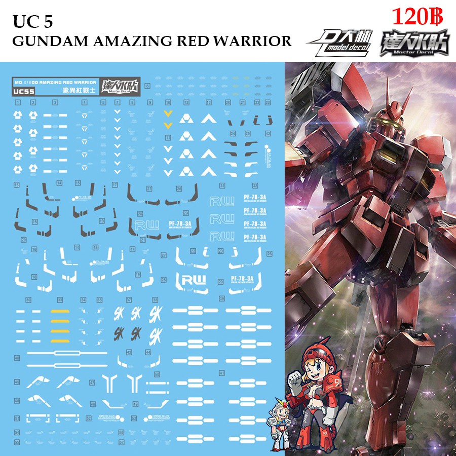 ดีคอลน้ำ [D.L. Darlin] UC55 Gundam Amazing Red Warrior MG 1/100 Water Decal UC 55