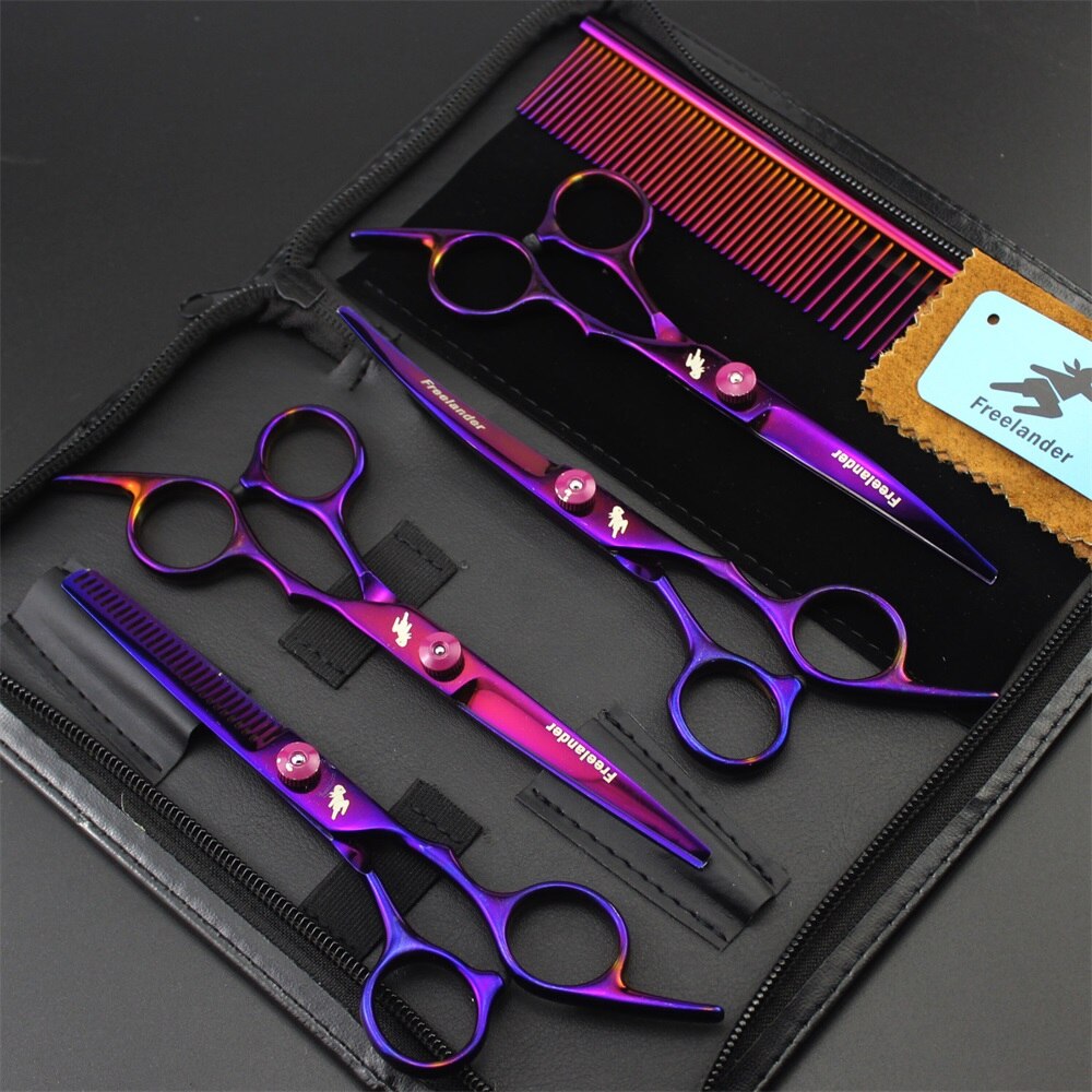 Professional 6.0 นิ้วกรรไกรสัตว์เลี้ยงชุดกรูมมิ่งสุนัข Straight & Curved & Thinning Shear สัตว์เลี้ยงตัดผมเครื่องมือ 5 ชิ้นชุด