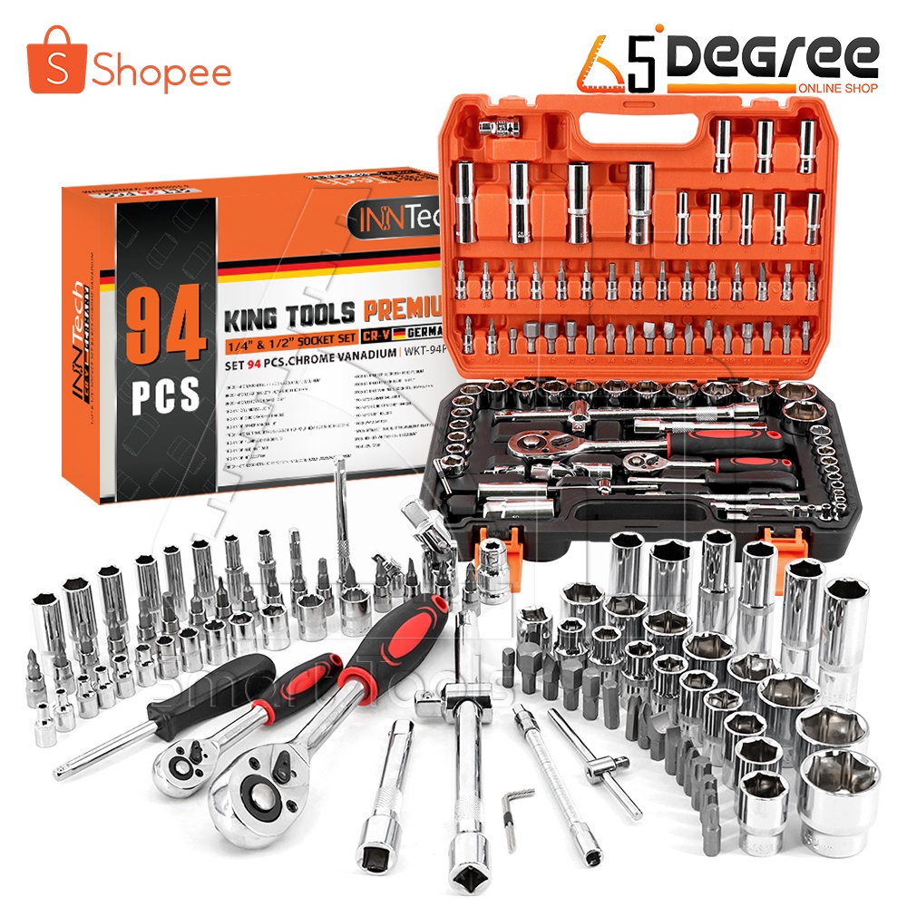 InnTech King Tools ชุดเครื่องมือ ประแจ ชุดบล็อก 94 ชิ้น ขนาด 1/4 นิ้ว และ 1/2 นิ้ว ชุดประแจ บล็อก ไข