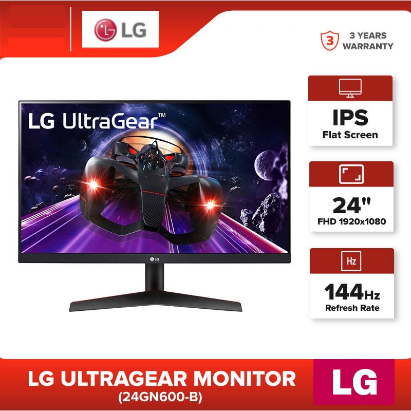 LG UltraGear Monitor (24GN600-B) จอคอมพิวเตอร์ 24" 144 Hz Full HD IPS 1ms (GTG) AMD Freesync Premium