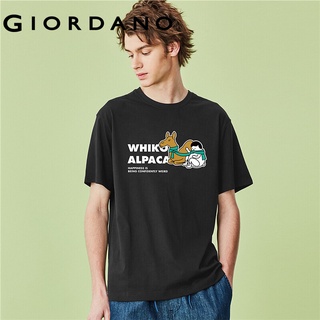 Giordano Men เสื้อยืดแขนสั้นคอกลม ทำจากผ้าฝ้าย100% สกรีนลวดลาย1ในสิ่งมีชีวิตปริศนา