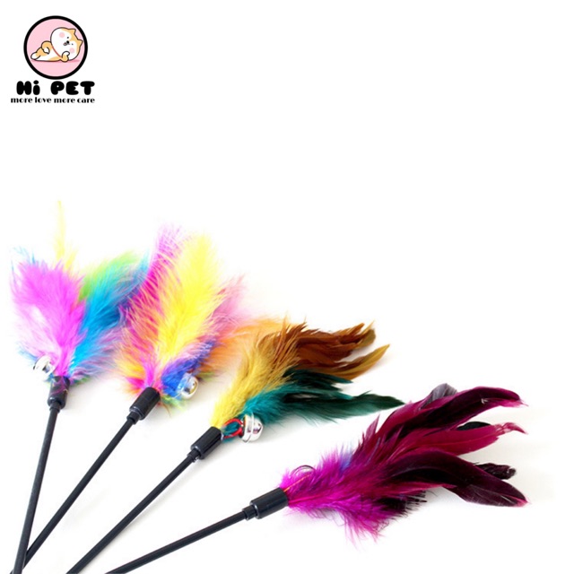 🇹🇭พร้อมส่งจากไทย🇹🇭ของเล่นแมวขนนกด้ามจับสีดำ PVC