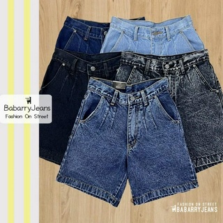 BabarryJeans ยีนส์สามส่วน เอวสูง วินเทจ ผ้ายีนส์ไม่ยืด ผญ เอวจีบ เก็บทรงสวย