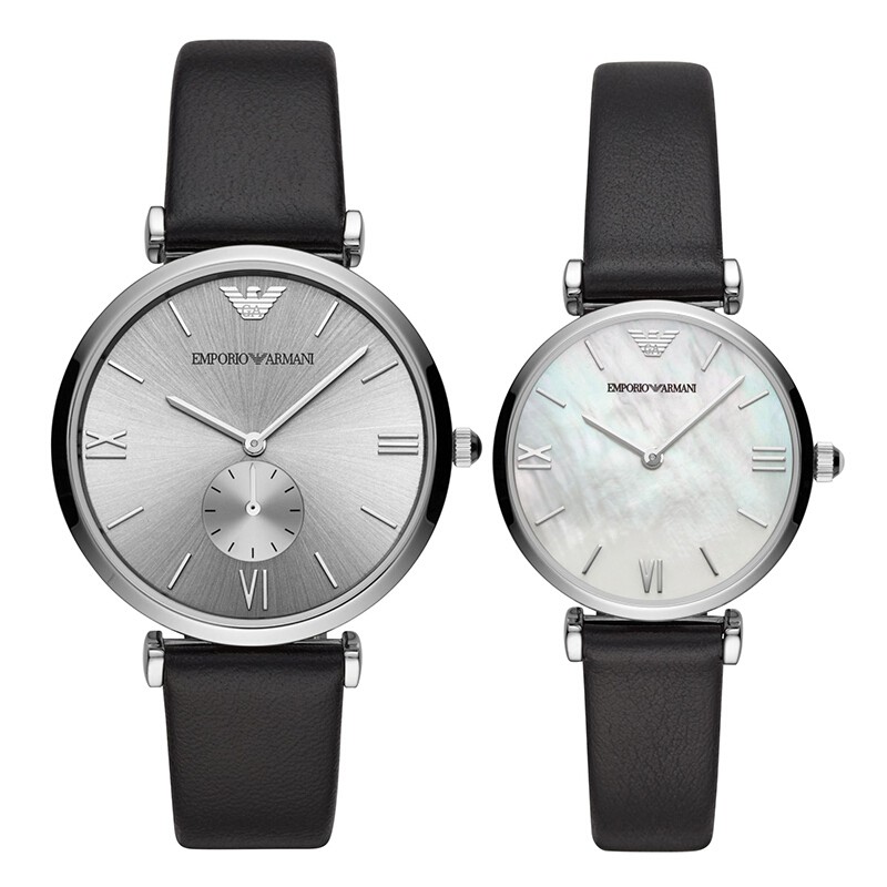 Emporio Armani นาฬิกาสายหนังแฟชั่นคลาสสิกแบบสบาย ๆ นาฬิกาควอทซ์คู่ AR90003