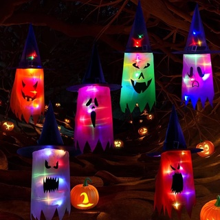 [Halloween Products] หมวกแม่มดเรืองแสง พร้อมไฟ LED หลากสีสัน สําหรับแขวนตกแต่งปาร์ตี้ฮาโลวีน กลางแจ้ง