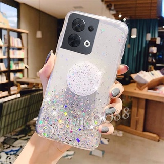 เคสโทรศัพท์มือถือ TPU นิ่ม แบบใส ลายอวกาศ ดาว กลิตเตอร์ วิบวับ พร้อมขาตั้ง สําหรับ OPPO Reno 8 8Z 8Pro 7 7Z 7Pro 6 6Z 5G 4G Reno8 Reno7 Reno6 Z Pro