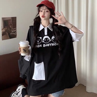 Soft sister polo shirt short-sleeved T-shirt female 2021 loose Korean style ins Harajuku style vintage oversize clothes