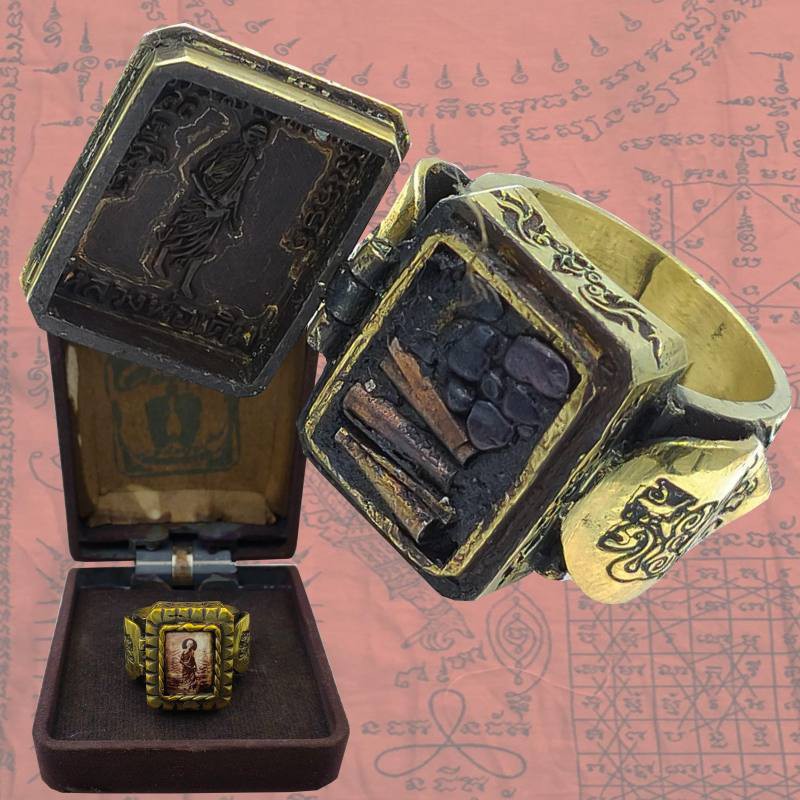 แหวน หลวงพ่อเดิม ล็อคเก็ต ปี2482 วัดหนองโพ พร้อมกล่อง แหวนพระ แหวนทองเหลือง
