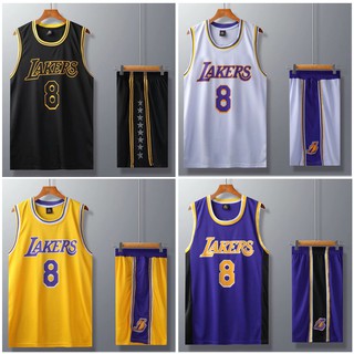 ชุดบาสผู้ใหญ่ NBA Los Angeles Lakers แอลเอเลเกอร์ โคบี้ ไบรอัน #8 Kobebryant Basketball Jersey Suit Children Kids Tops+ Shorts Set