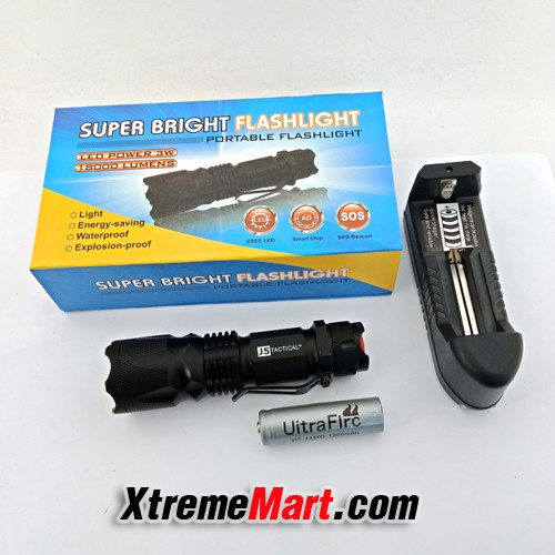ชุดเซตไฟฉายพกพา J5 Tactical V1-Pro แสงขาว สว่าง 400 ลูเมน 3 Mode Ultra Bright Flashlight พร้อมแบตเตอ