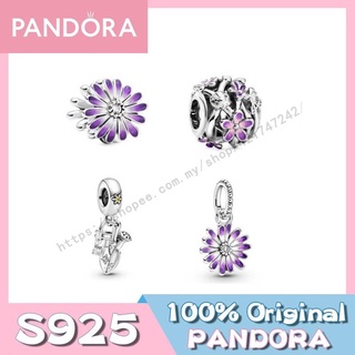 Pandora สร้อยข้อมือเงิน S925 ประดับลูกปัด ลายดอกเดซี่ สีม่วง ของขวัญวันเกิด สําหรับสุภาพสตรี DIY p825