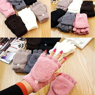 ☺♡ ผู้หญิงขนแกะ Fingerless ฤดูหนาวถุงมือ Soft อบอุ่น Flip Mittens ของขวัญ