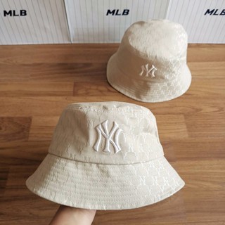 MLB monogram jacquard bucket hat NY หมวกปีกสีครีม logo NY
