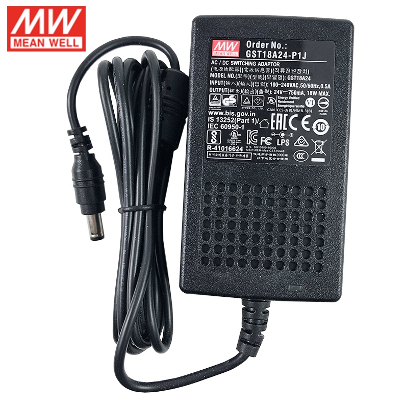 GST18A24-P1J MEAN WELL Desktop Adaptor 110V220V AC ถึง 24V DC 0.75A 18W Meanwell ระดับ VI อะแดปเตอร์