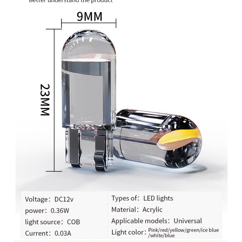 COB LED T10 W5W WY5W 168 501 2825 COB สําหรับรถยนต์ รถยนต์ หลายสี