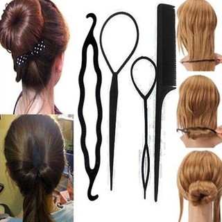 สตรี 4Pcs Hair Twist จัดแต่งทรงผม Clip Stick Bun เครื่องทำ Braid Tool อุปกรณ์เสริมสำหรับผม