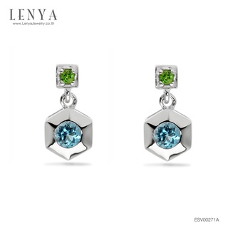 Lenya Jewelry ต่างหูเงินแท้ ประดับบลูโทแพซ (Blue Topaz) และโครมไดออพไซด์ (Chrome Diopside) ดีไซน์ทรงหกเหลี่ยม